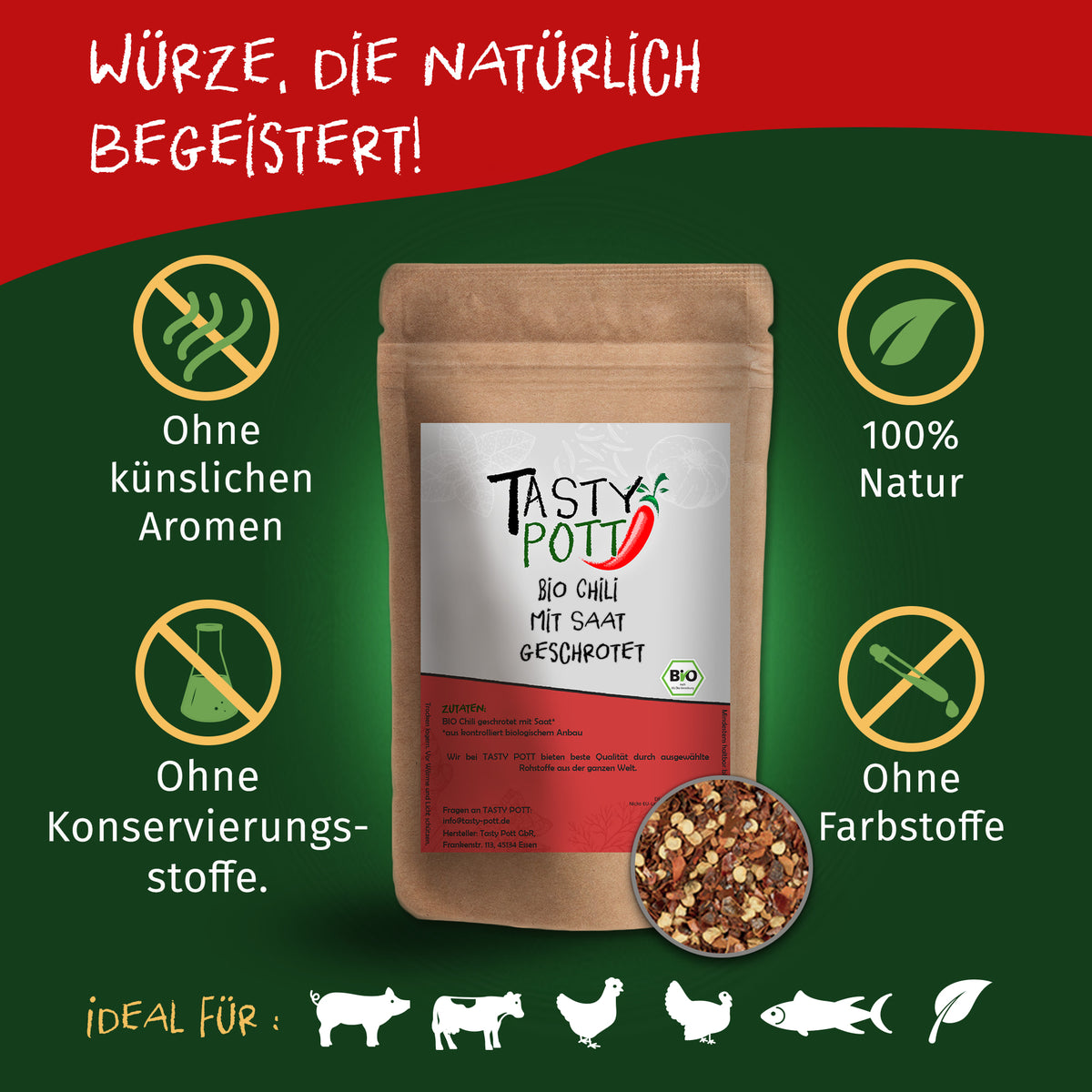 Tasty Pott Bio Chili geschrotet - mit Saat - 60g — Abbildung 2
