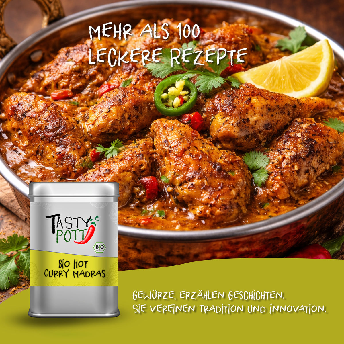 Tasty Pott Bio Hot Curry Madras - scharf - 100g Dose — Abbildung 5