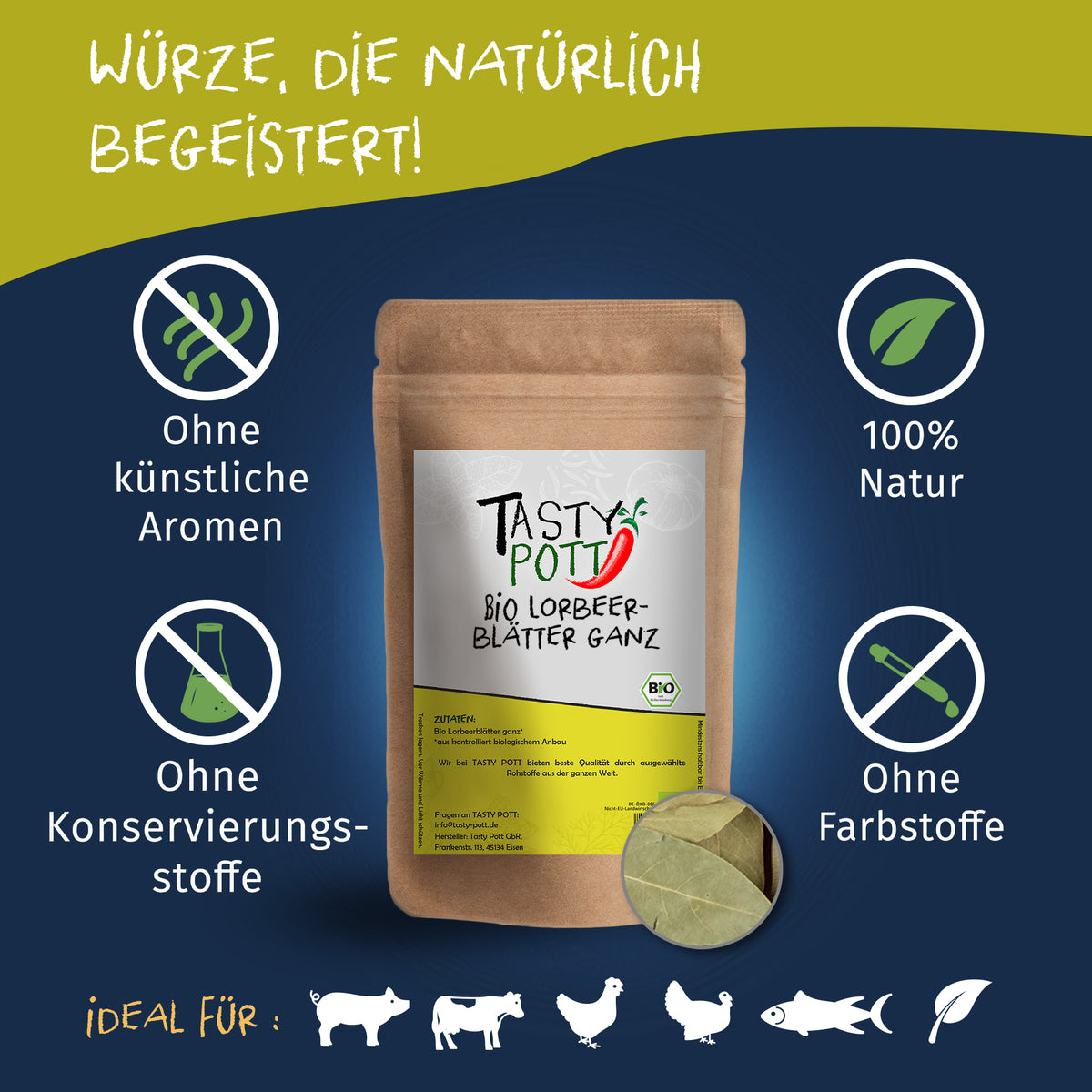 Tasty Pott Bio Lorbeerblätter getrocknet - 5g Dose — Abbildung 2