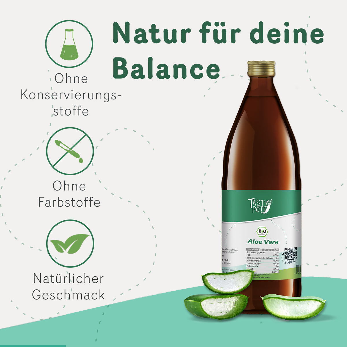 Tasty Pott Bio Aloe Vera Direktsaft 1L Flasche — Abbildung 2