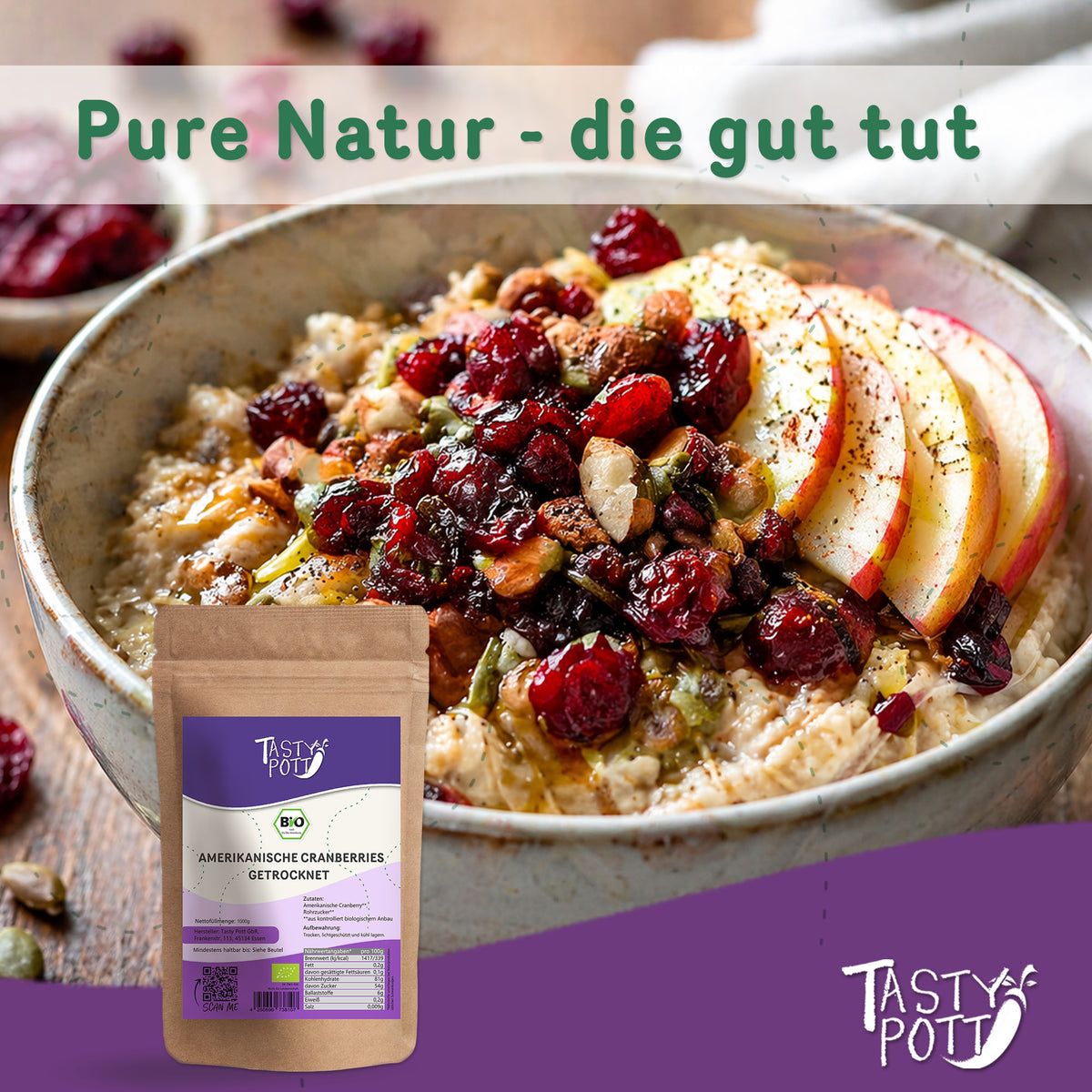 Tasty Pott Amerikanische Bio Cranberries getrocknet - 1kg Beutel — Abbildung 6