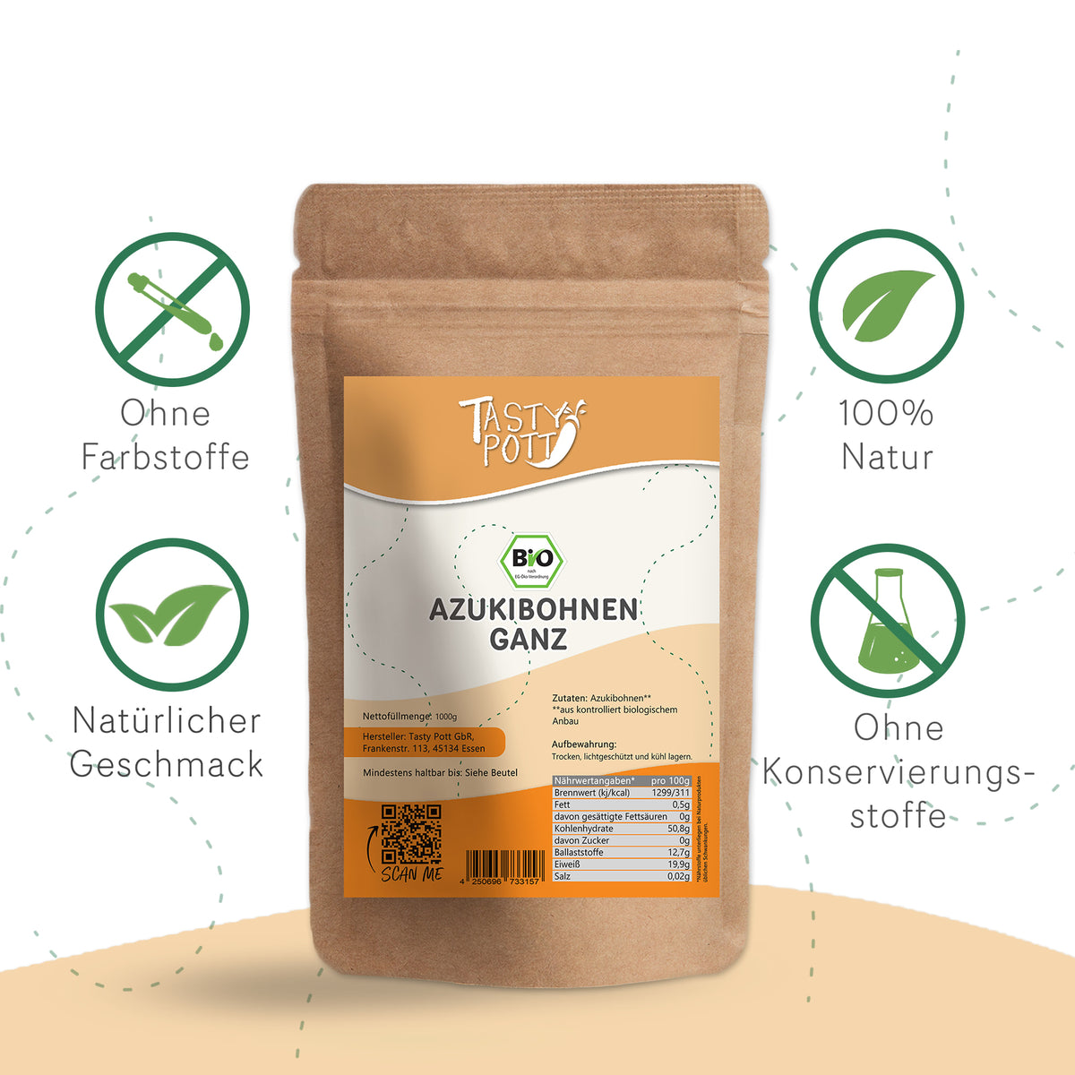 Tasty Pott Bio Azukibohnen ganz - 1kg - im Beutel — Abbildung 3