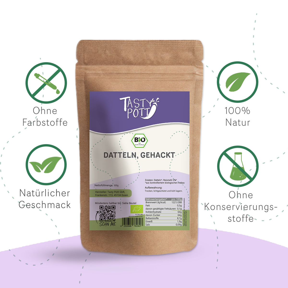 Tasty Pott Bio Datteln getrocknet & gehackt - 500g im Beutel — Abbildung 3