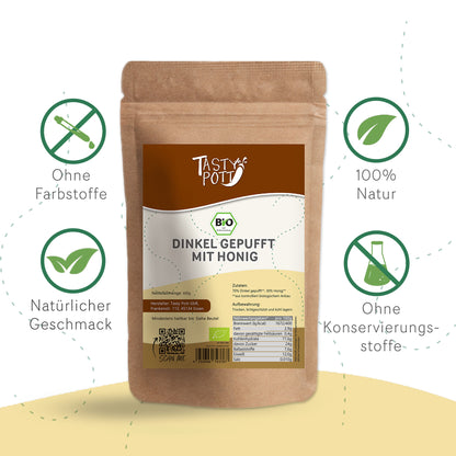 TASTY-POTT Tast Pott Bio Dinkel gepufft mit Honig - 400g Beutel — Abbildung 3
