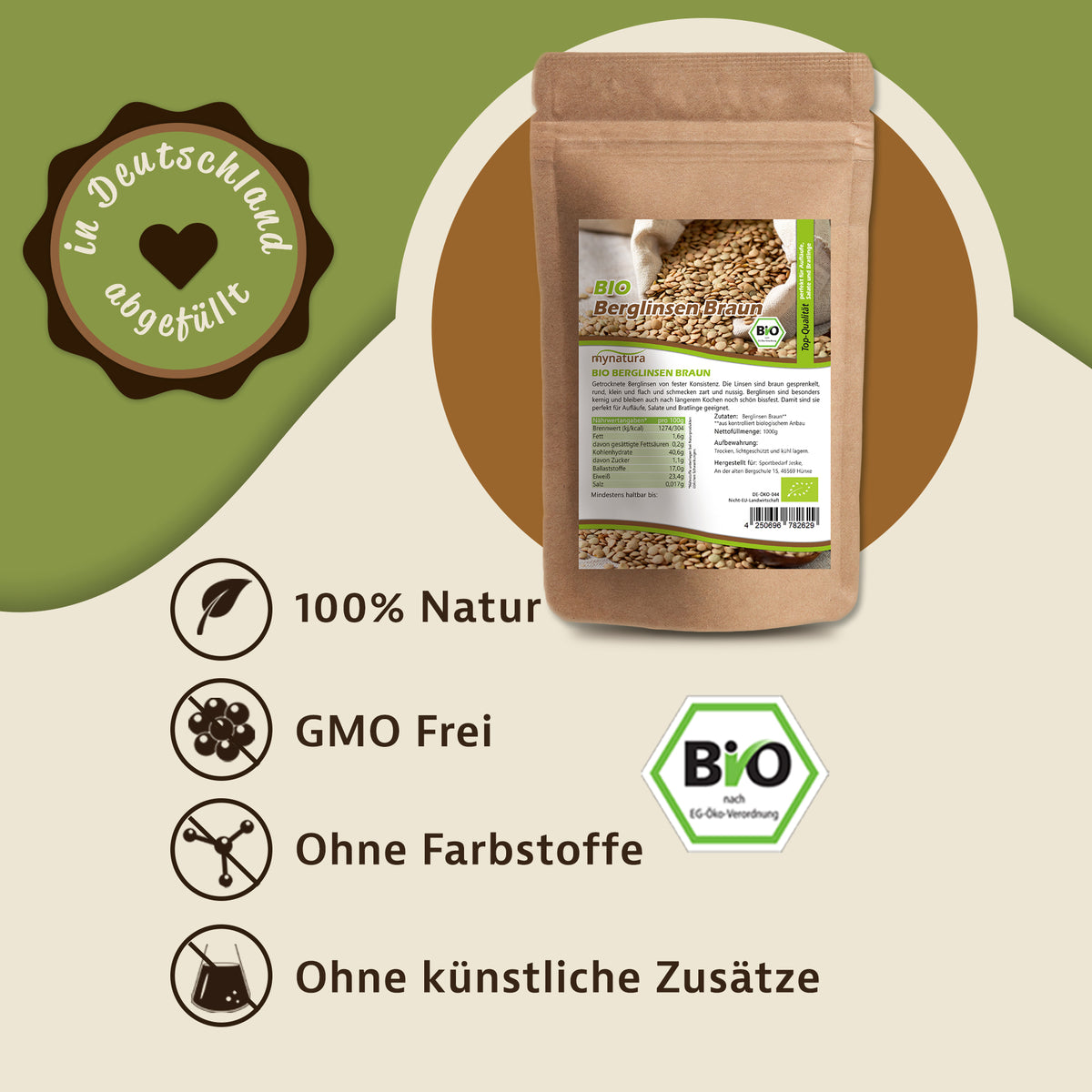 Mynatura Bio Berglinsen braun im Beutel (1kg) — Abbildung 2