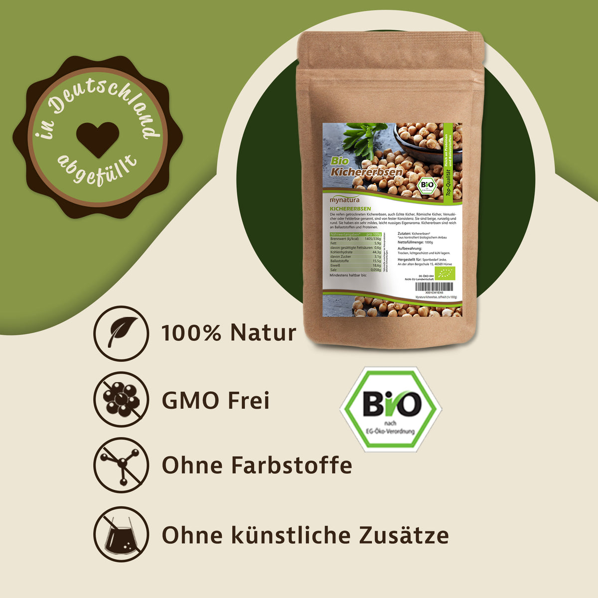 Mynatura Bio Kichererbsen ganz - 1kg Beutel — Abbildung 2