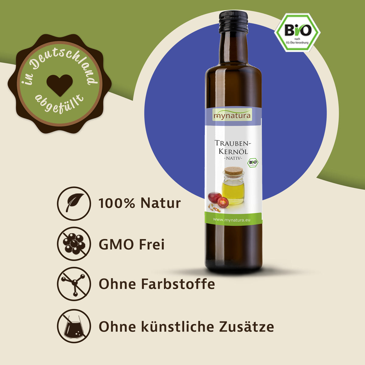 Mynatura Bio Traubenkernöl – Vielseitiges Öl für Küche, Haut- und Haarpflege - 250ml — Abbildung 2