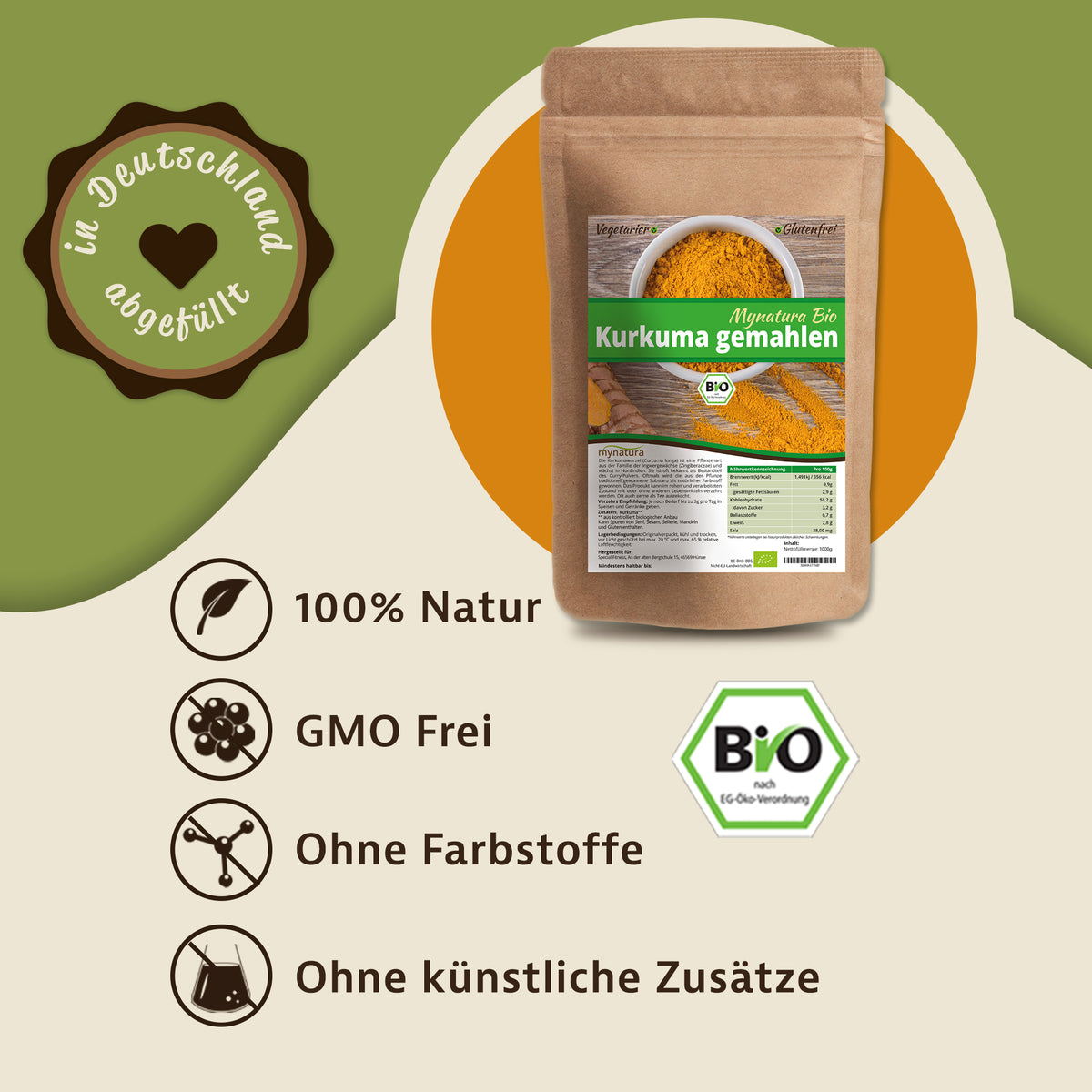Mynatura Bio Kurkuma Pulver  – 1000g — Abbildung 2
