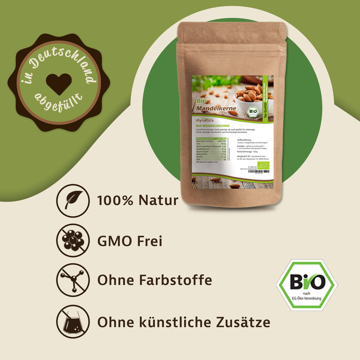 Mynatura Bio Mandelkerne - unbehandelt - Im Beutel (1kg) — Abbildung 2