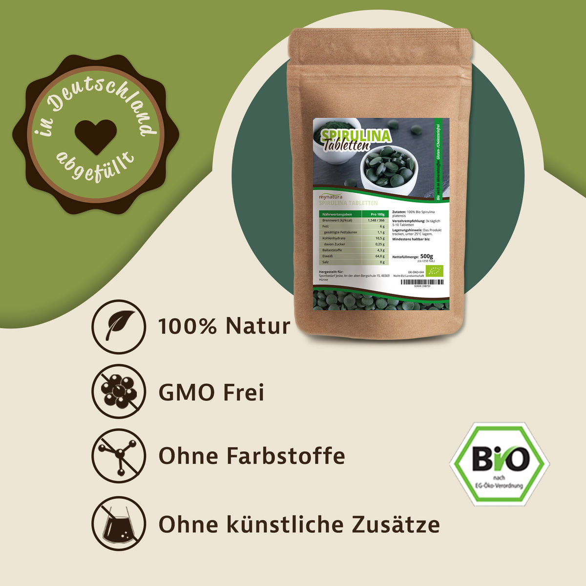 Mynatura Bio Spirulina Tabletten – 500g — Abbildung 2