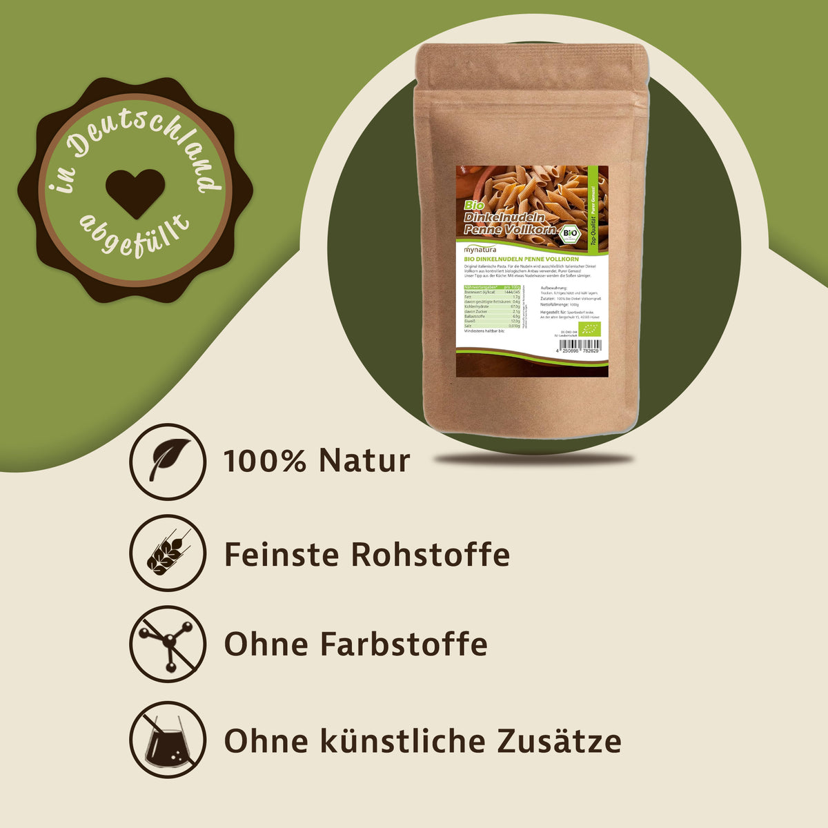 Mynatura Bio Dinkel Penne Vollkorn Nudeln - 1kg Beutel — Abbildung 2