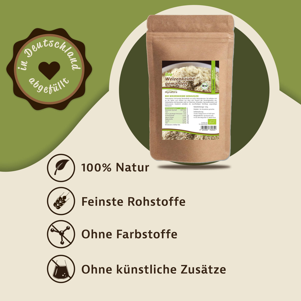 Mynatura Bio Weizenkeime stabilisiert gemahlen - 1kg Beutel — Abbildung 2
