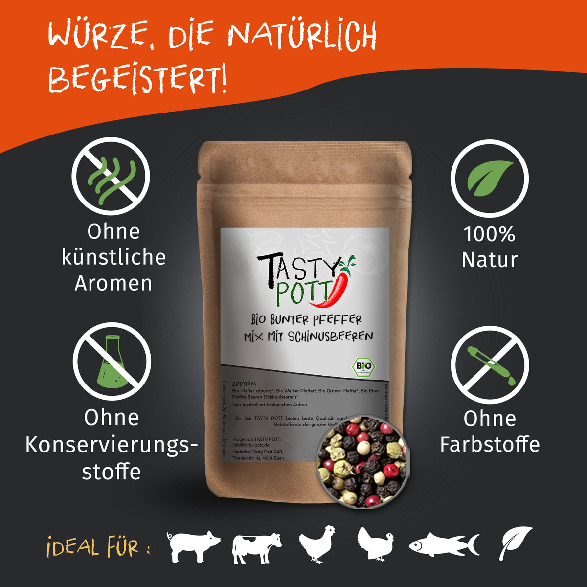 Tasty Pott Bio Bunte Pfeffermischung - 60g Dose — Abbildung 2