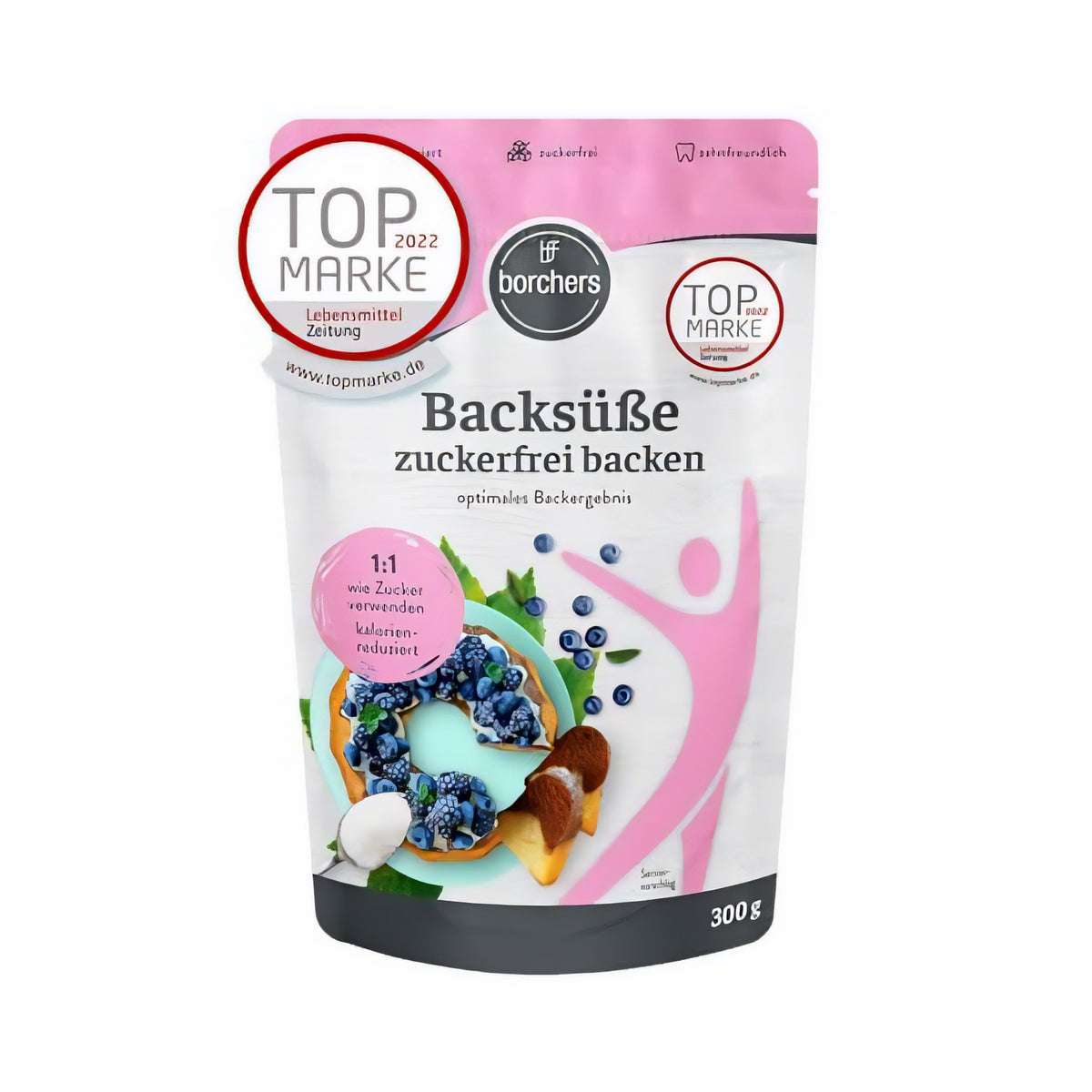 BORCHERS Backsüße, Streusüße zum Backen 300g, auf Grundlage von Erythrit und Xylit, 1:1 wie Zucker, kalorienreduziert & zuckerfrei, Zuckerersatz, Süßungsmittel, Zuckeralternative
