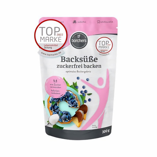 BORCHERS Backsüße, Streusüße zum Backen 300g, auf Grundlage von Erythrit und Xylit, 1:1 wie Zucker, kalorienreduziert & zuckerfrei, Zuckerersatz, Süßungsmittel, Zuckeralternative