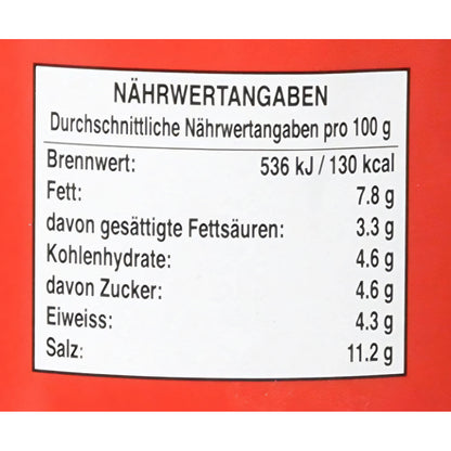 Nährwerttabelle der Cock Rote Currypaste 400g mit Angaben zu Energie, Fett, Kohlenhydraten, Eiweiß und Salz.