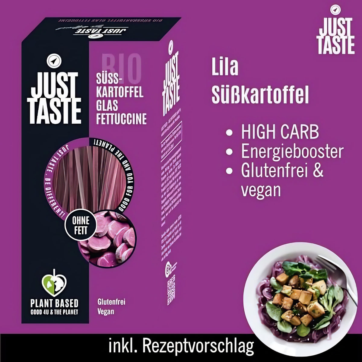 JUST TASTE – Bunte Nudel Vielfalt - Die neue BIO Gemüse Pasta – 6er Pack á 250g (1x Edamame, 1x Kichererbse, 1x Black Bean, 1x Lila Süßkartoffel, 1x Süßkartoffel mit Kurkuma, 1x Weisse Süßkartoffel) — Abbildung 2