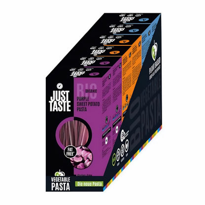 JUST TASTE - Die Famosen BIO Süßkartoffel Pasta Sorten - 6er Pack á 250g (2x Kurkuma Süßkartoffel, 2x Lila Süßkartoffel, 2 Weisse Süßkartoffel)