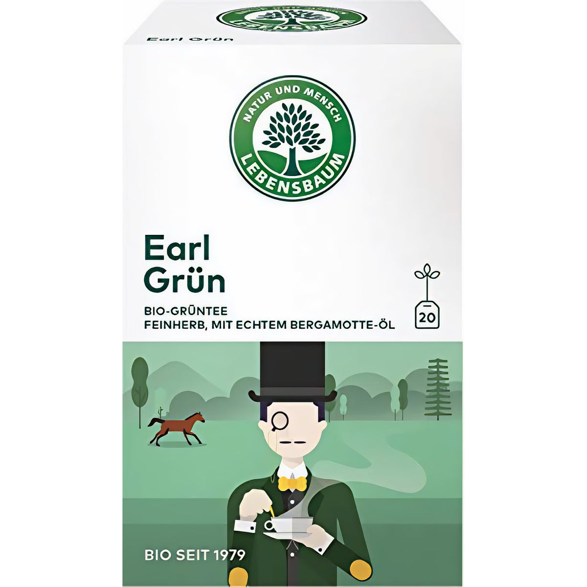Lebensbaum Grüntee Earl Grün, Bio Grüntee, aromatischer Grüner Tee mit Bergamotte und Zitronen-Aroma, 20 Teebeutel, 30g