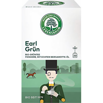 Lebensbaum Grüntee Earl Grün, Bio Grüntee, aromatischer Grüner Tee mit Bergamotte und Zitronen-Aroma, 20 Teebeutel, 30g