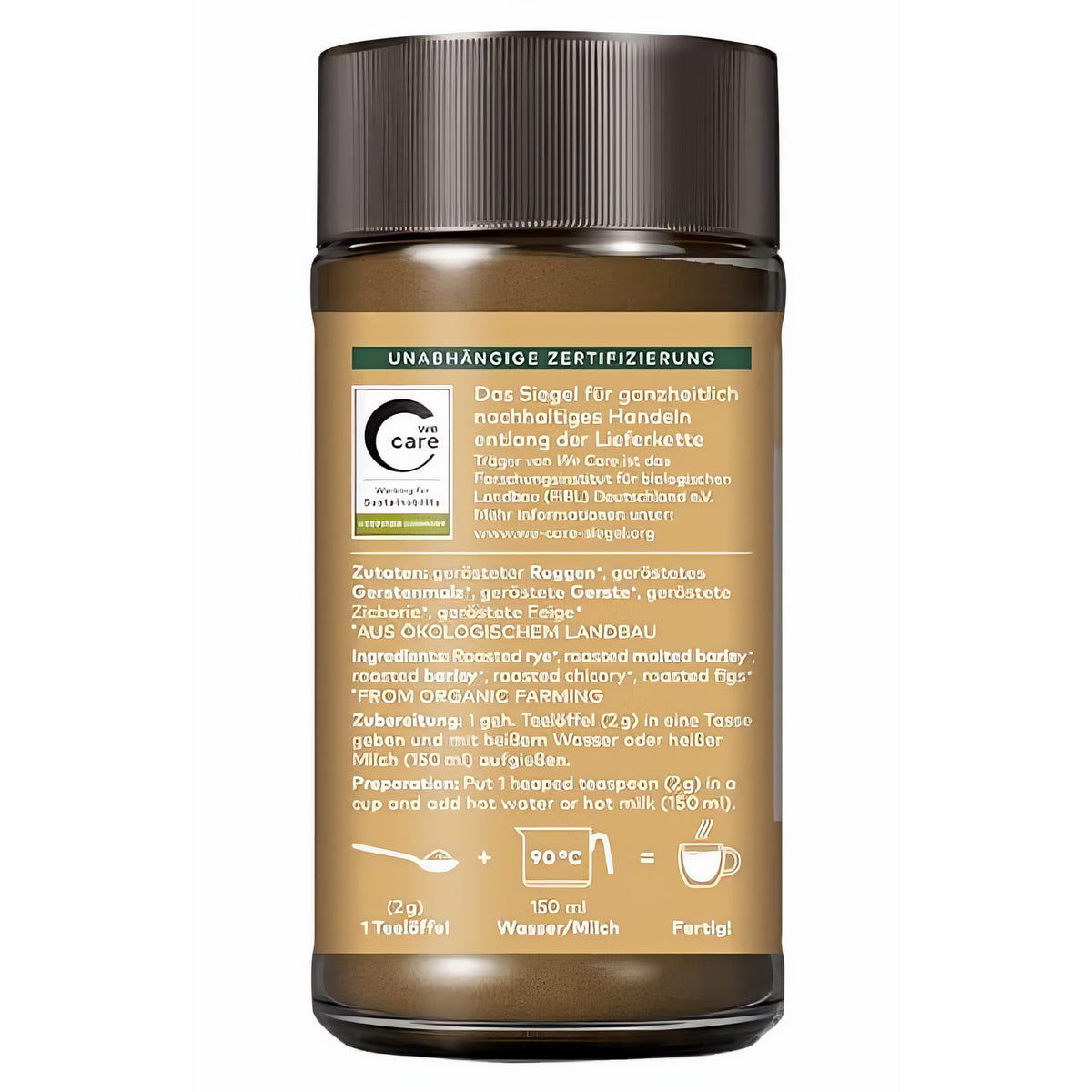 LEBENSBAUM Getreidekaffee, löslicher Bio mit fein-malzigem Geschmack, koffeinfreier Instant Kaffee, 100 g — Abbildung 3