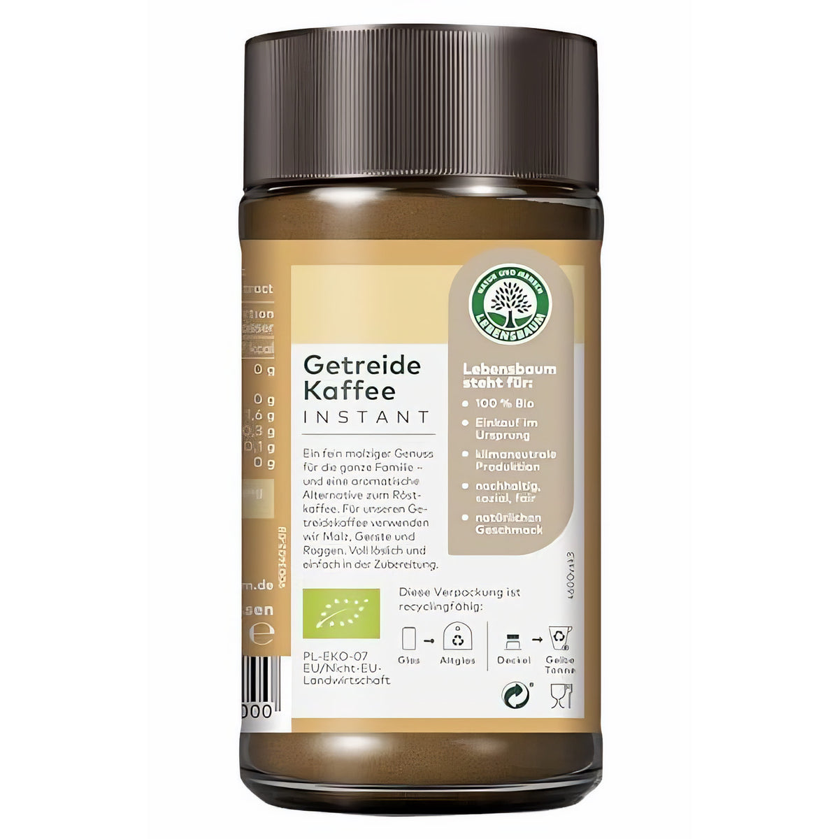 LEBENSBAUM Getreidekaffee, löslicher Bio mit fein-malzigem Geschmack, koffeinfreier Instant Kaffee, 100 g — Abbildung 4