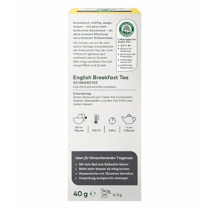 LEBENSBAUM English Breakfast, Bio-Schwarztee mit aromatisch-kräftigem Geschmack, 20 Teebeutel à 2 g, 40 g — Abbildung 2