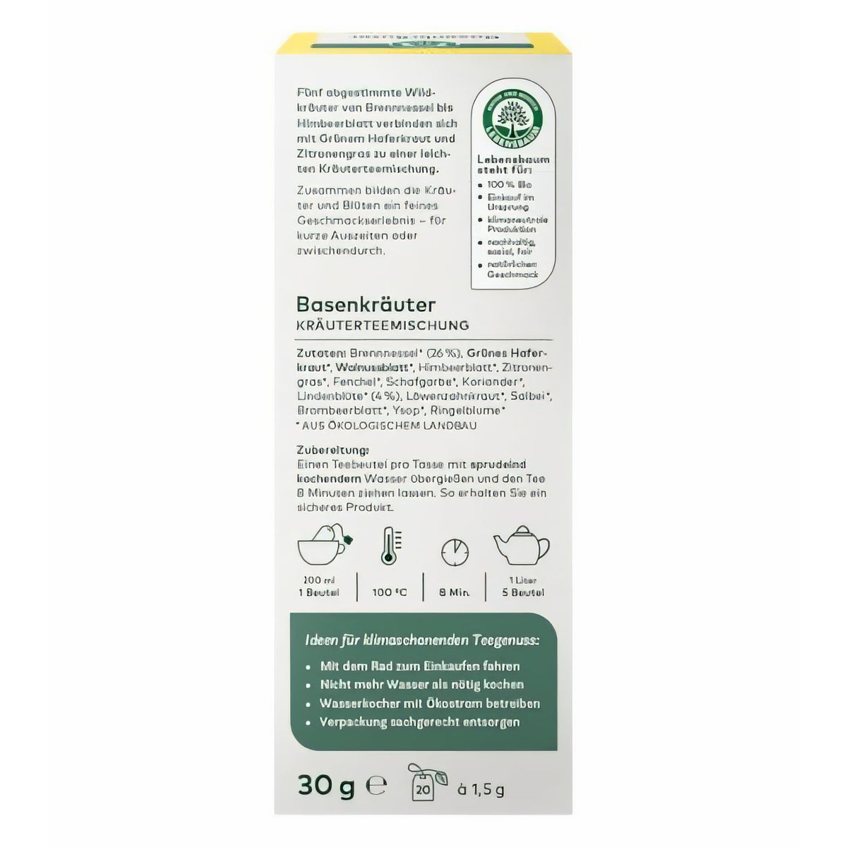 LEBENSBAUM Tee Basenkräuter, Bio-Tee, ausgewogen & leicht, Kräutertee, 20 Teebeutel à 1,5 g, 30 g — Abbildung 2