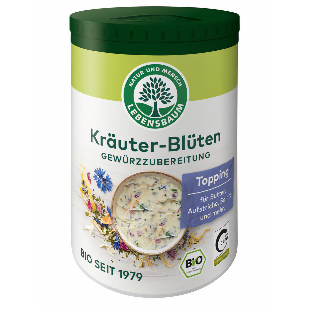 Lebensbaum Kräuter-Blüten, Bio-Gewürzzubereitung, Gewürz-Mischung mit Bärlauch, Kornblumen & Rosenblüten für Salate, Butter & Dekoratives Würzen, 25 g