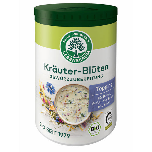 Lebensbaum Kräuter-Blüten, Bio-Gewürzzubereitung, Gewürz-Mischung mit Bärlauch, Kornblumen & Rosenblüten für Salate, Butter & Dekoratives Würzen, 25 g