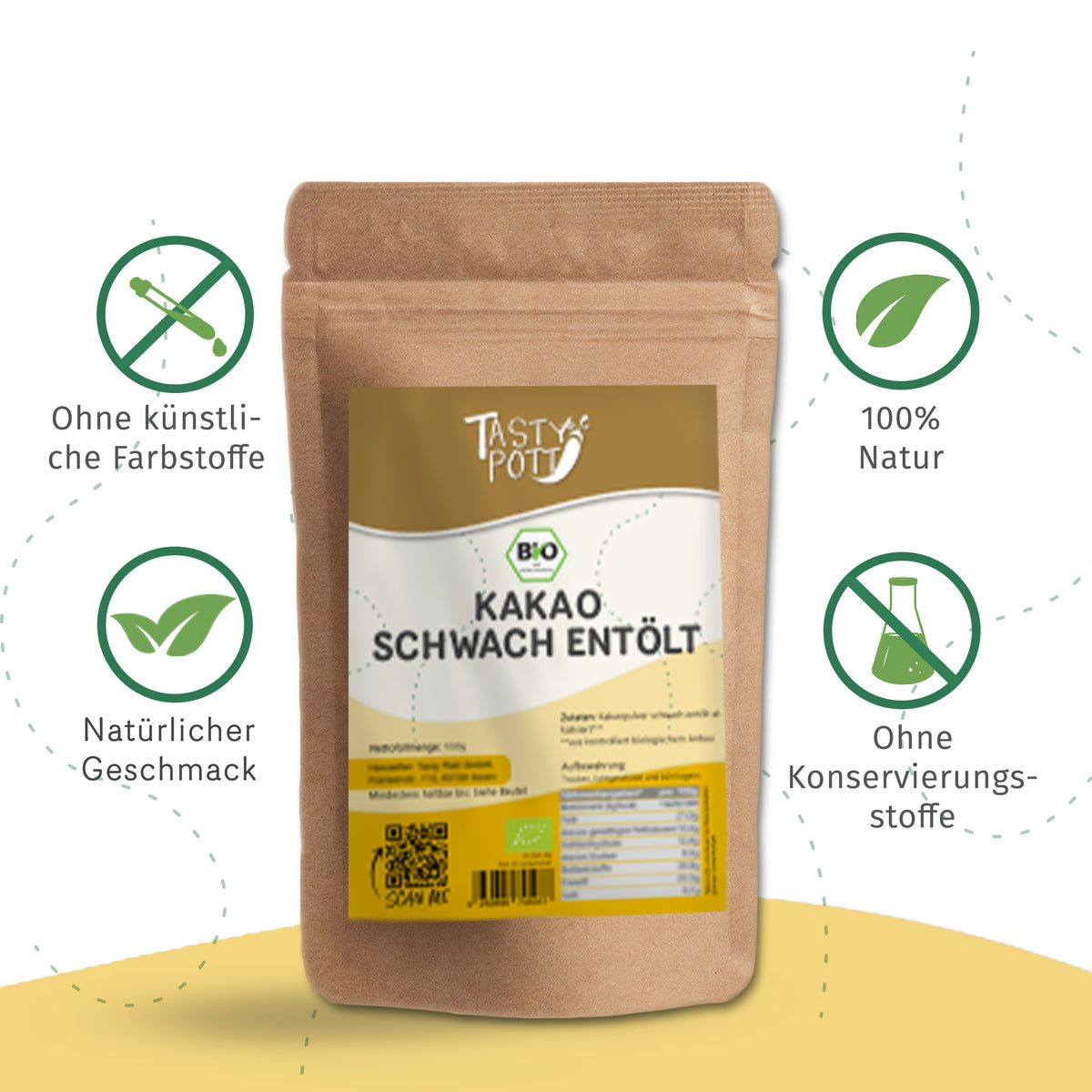 Tasty Pott Bio Kakao schwach entölt - 1kg Beutel — Abbildung 3