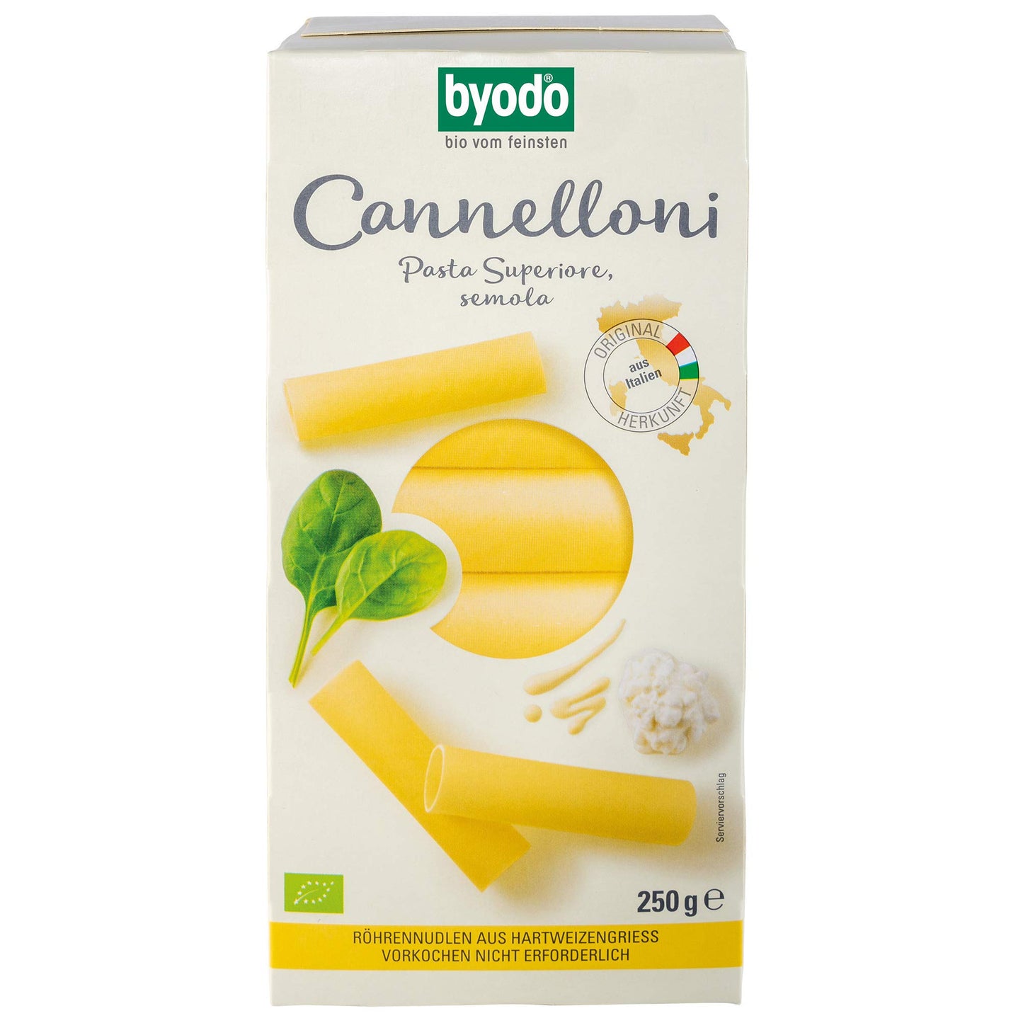 Byodo  Bio-Cannelloni, hell 250g - Große Röhrennudel für kreative Füllungen | 100% Bio-Hartweizengrieß | Vegan & Vegetarisch | Ohne Zuckerzusatz | Traditionell gewalzt