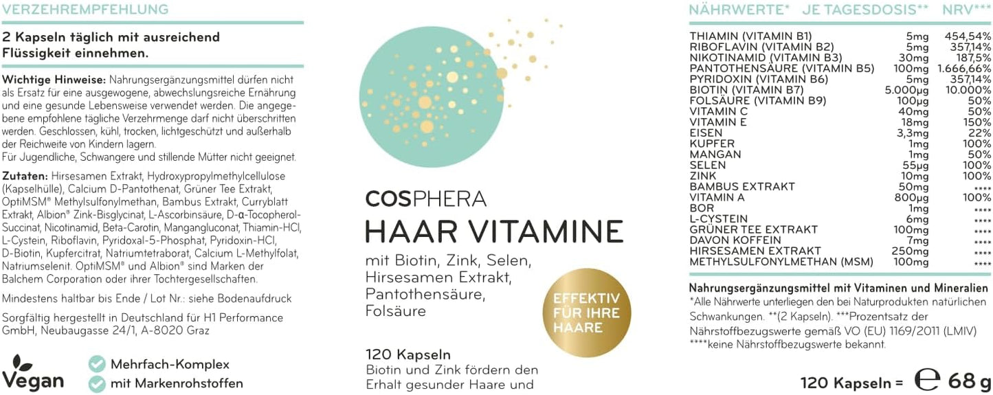 Cosphera Haar Vitamine - 120 Kapseln