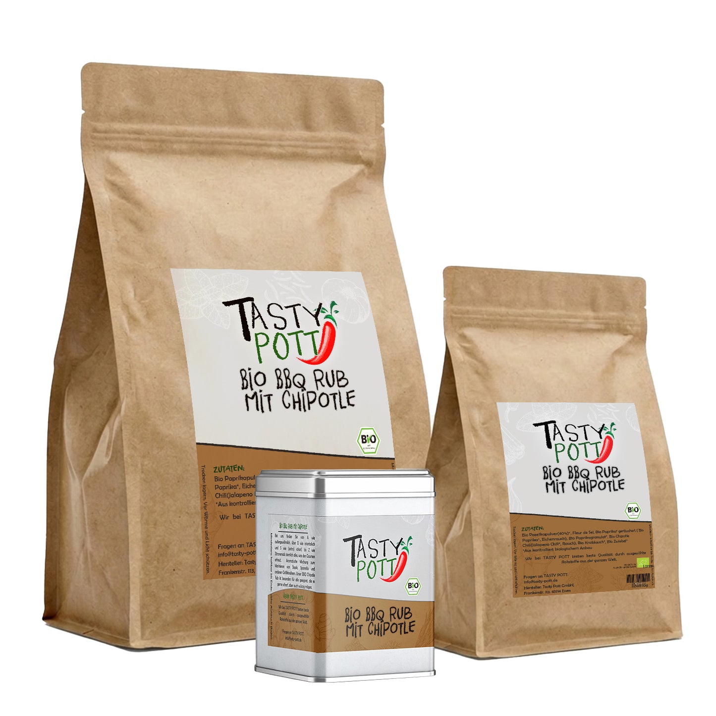Tasty Pott Bio BBQ Rub mit Chipotle - im Beutel