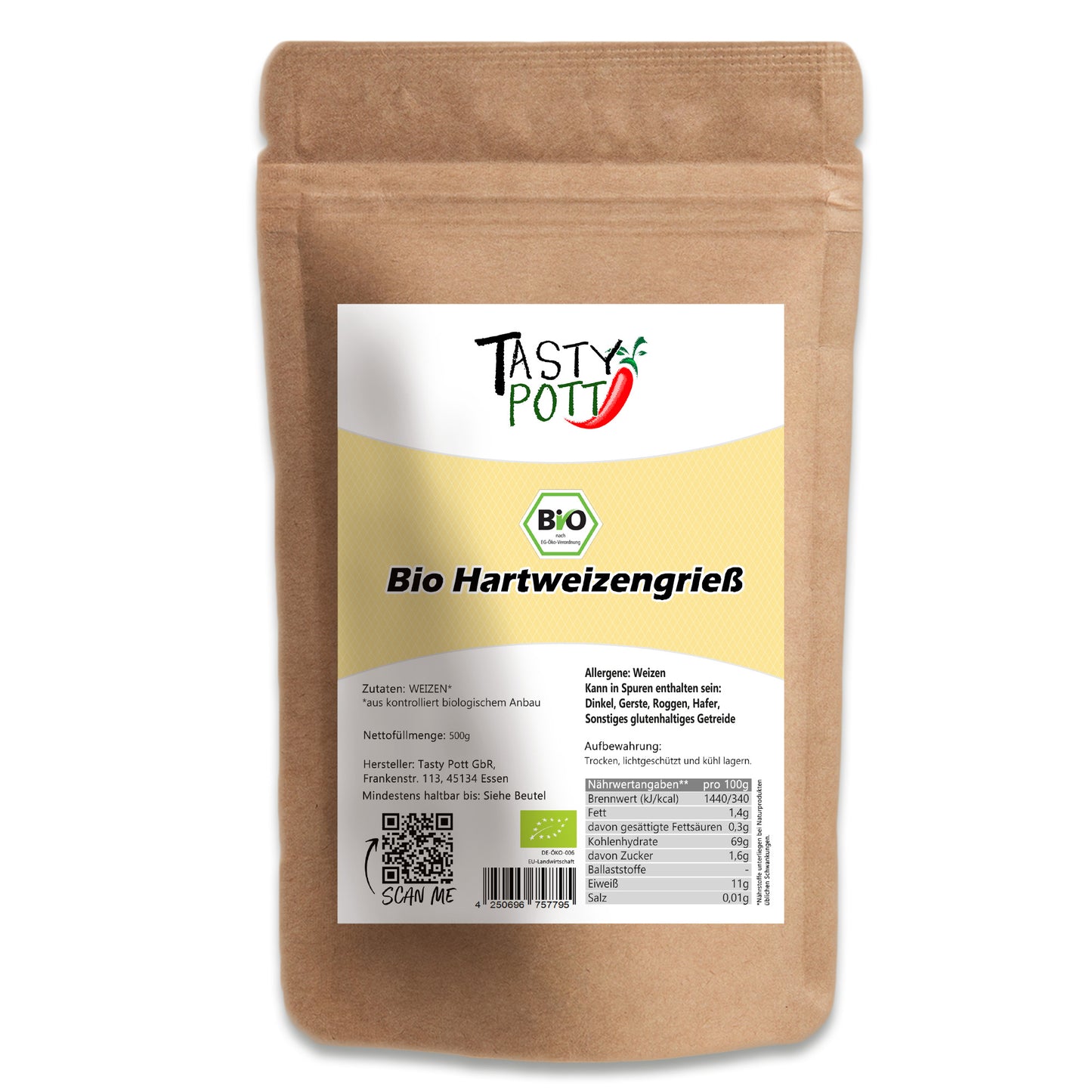 Tasty Pott Bio Hartweizengrieß - im Beutel