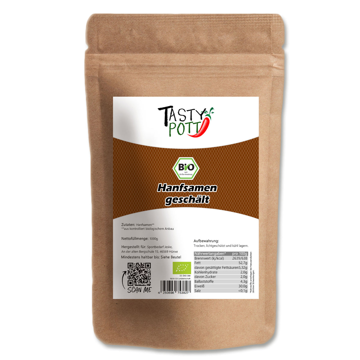 Tasty Pott Bio Hanfsamen - geschält - 1Kg