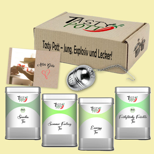 Tee Geschenkbox "Guten Morgen" - Tee Geschenk Set mit Teesieb & Karte | Tasty Pott - fit and life shop