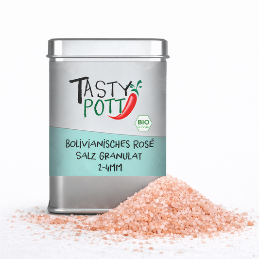 Tasty Pott Bolivianisches Rosé Salz Granulat (2-4mm) - 100g Dose
