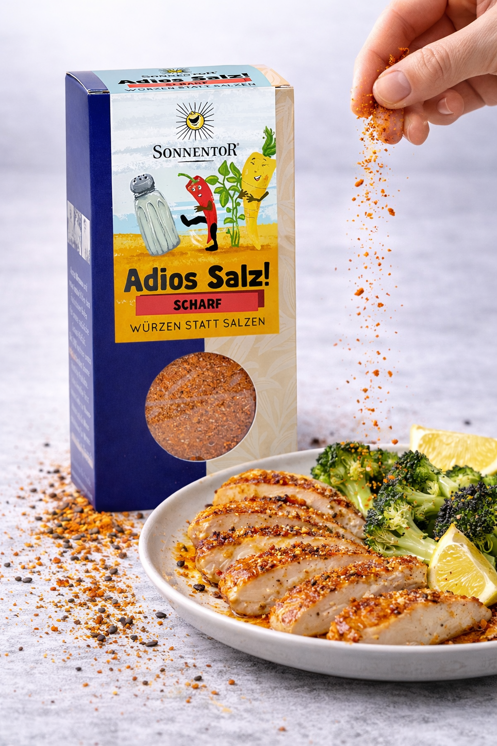 Sonnentor Adios Salz scharfe Gemüsemischung in 3 x 50g Packungen, Gewürz mit würziger, scharfer Geschmack für Gemüsegerichte