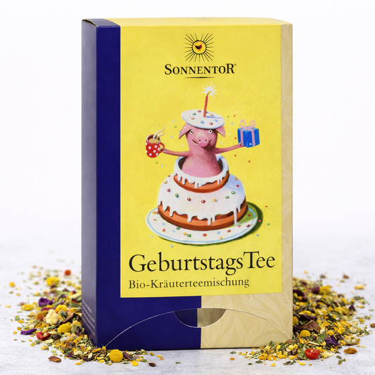 Sonnentor Geburtstagstee in Doppelkammerbeutel, 2x27g, aromatischer Kräutertee mit fruchtigem Geschmack, ideal für besondere Anlässe