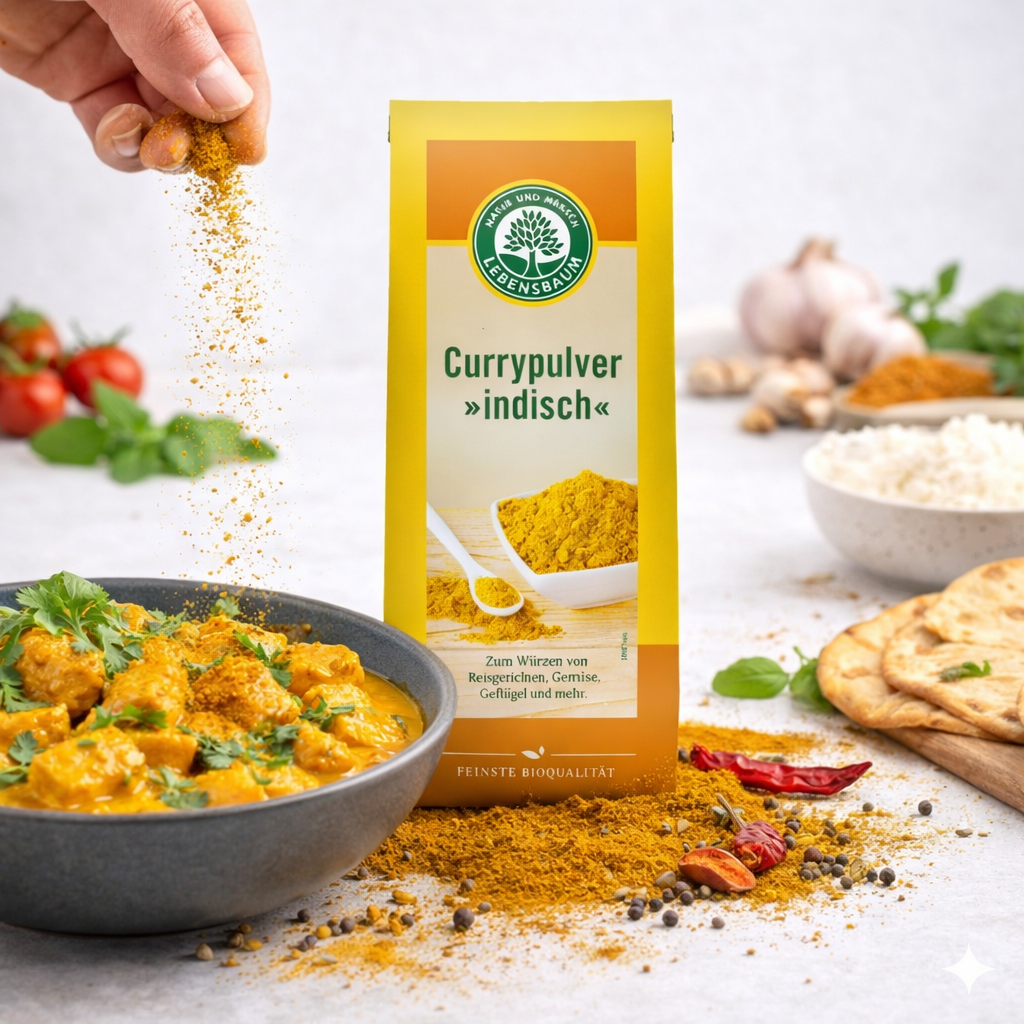 Lebensbaum Bio Currypulver, indisch, 3 x 50g, Gewürze für Currygerichte, feines, aromatisches Gewürz aus biologischem Anbau