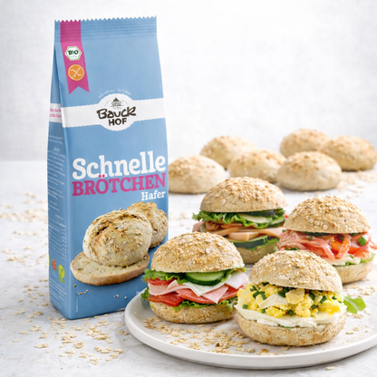 Bauckhof Schnelle Brötchen Hafer - Bio Backmischung - glutenfrei (6x 500g)
