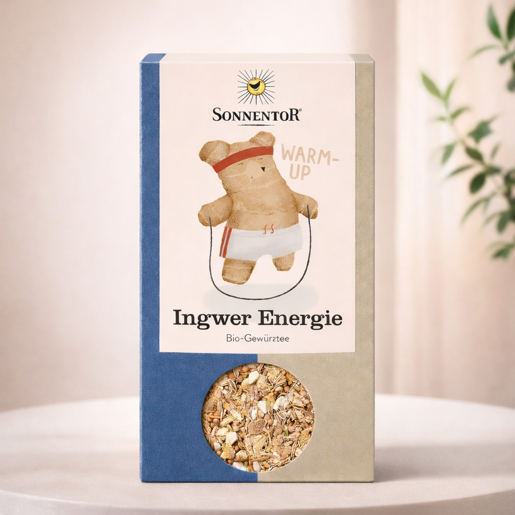 Bio Ingwer Energie Tee von Sonnentor, lose, mit frischem Ingwer und Kräutern, ideal für einen belebenden Kräutertee.