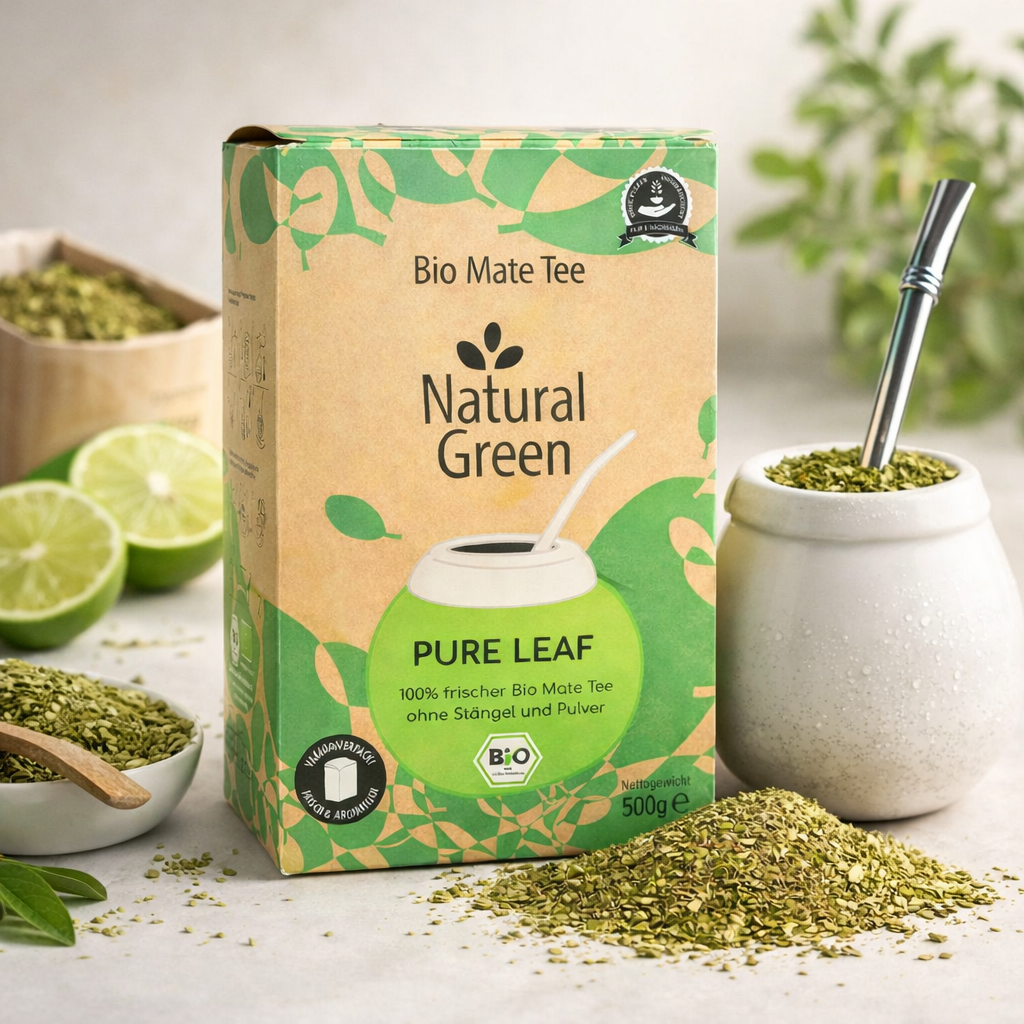 Bio Mate Tee Natural Green von Pure Leaf, grüner Kräutertee ohne Stängel, 500g Packung, reines Mate Kräutertee.