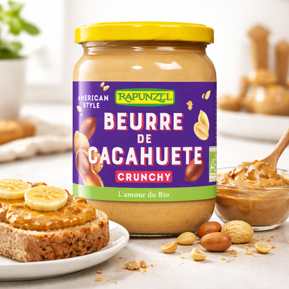 Bio Erdnussbutter Crunchy von Rapunzel in 500g Glas, cremige Erdnussbutter mit knackigen Nüssen für Kochen und Brot