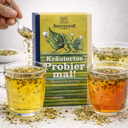Sonnentor Probier mal! Kräutertee mit 20 besten Kräutertees und Teemischungen, verschiedene Teeblätter und Kräuter in einer Packung
