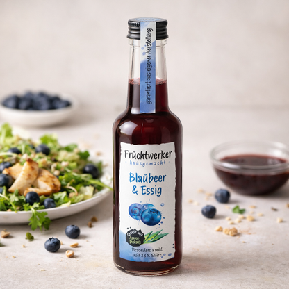 Fruchtwerker Fruchtset mit Blaubeere, Johannisbeere und Brombeere, 750ml Flaschen, fruchtige Essig- und Fruchtmischung