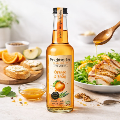 Fruchtwerker Orange & Essig, 250ml Flasche mit fruchtigem Orangenöl und Essig, ideal für Salate und Marinaden