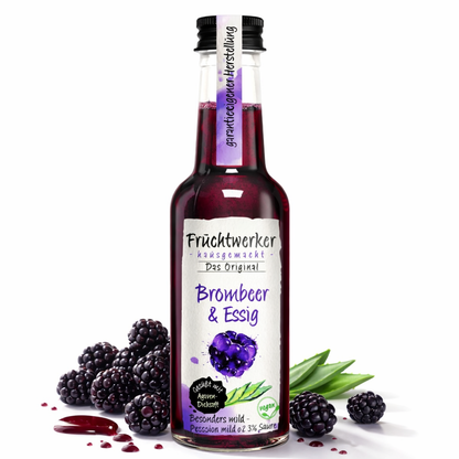Fruchtwerker Brombeeressig mit Agavendicksaft in 250ml Flasche, natürliche Frucht- und Essigkombination, für Salate und Marinaden