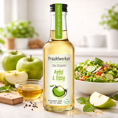 Fruchtwerker Apfel- und Essigöl, 250ml Flasche, naturbelassenes Öl mit Apfelaroma und Essig für kulinarische Verwendung